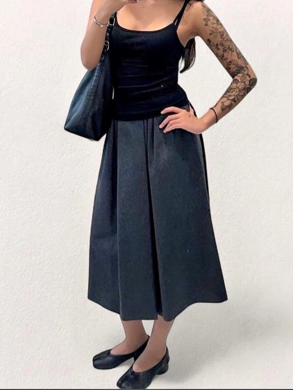 Vintage Dark Grey 100% Wool Midi Skirt